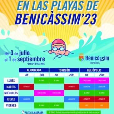 Aquagym, ritmofit, GAP, ejercicios de mantenimiento y estiramiento entre las actividades deportivas gratuitas en las playas de Benicàssim este verano